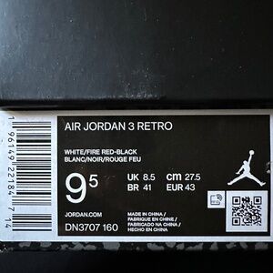 Jordan 3 Retro Fire Red Size 9.5 Used